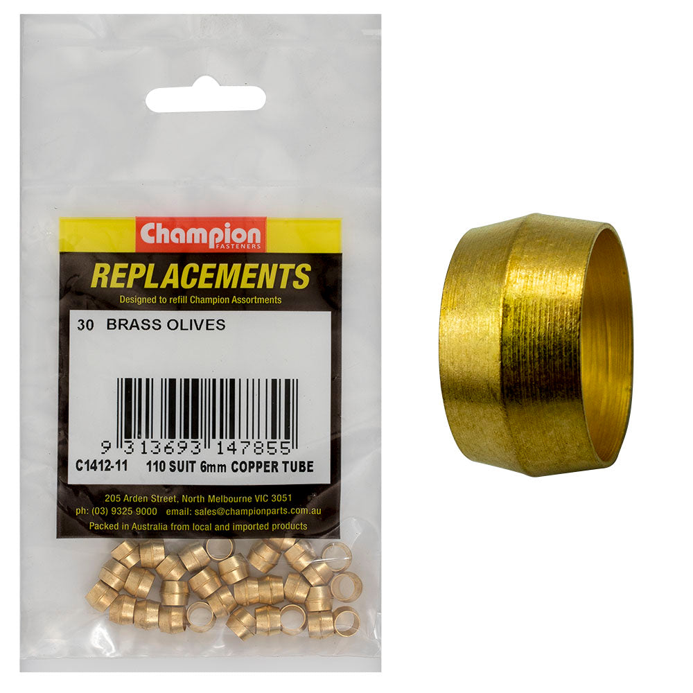 Champion 6mm Brass Compression Type Olive -30pk