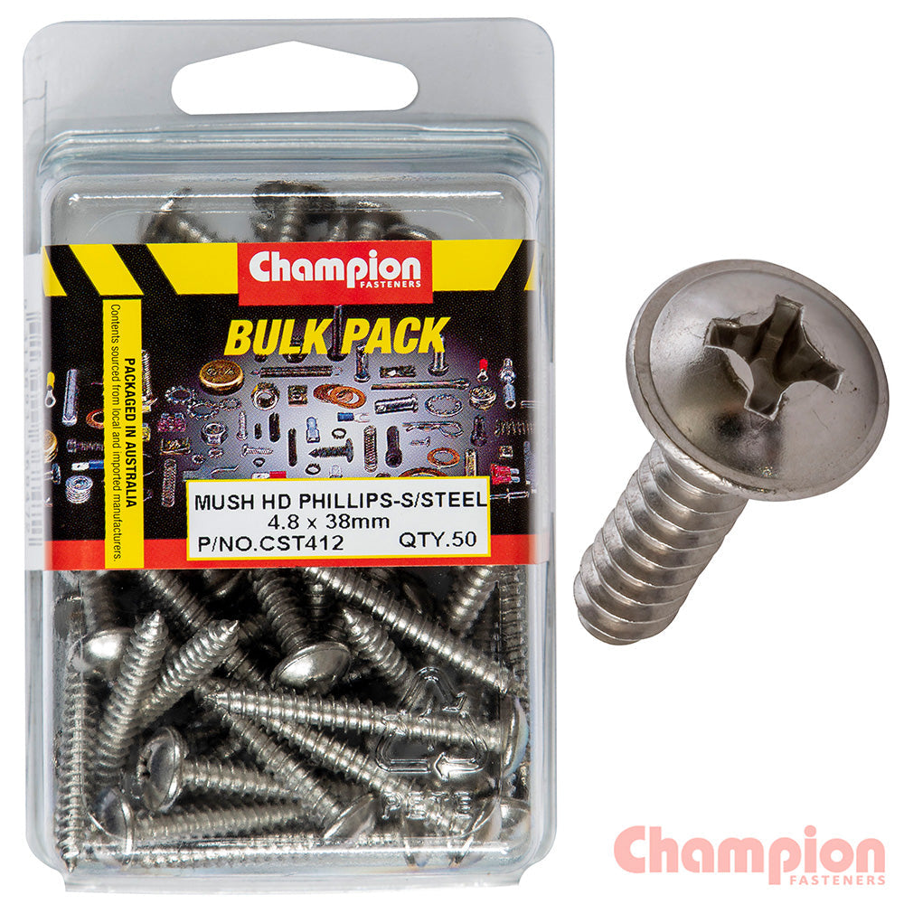 Champion S/Tapping Screws - Mushroom Head  - 4.8 x 38mm