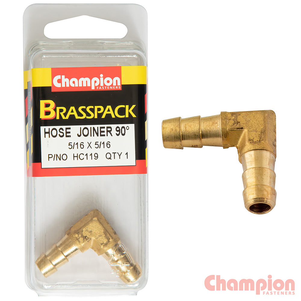 Champion Hose Joiner 90 deg Barb Elbow Brass 5/16-5/16