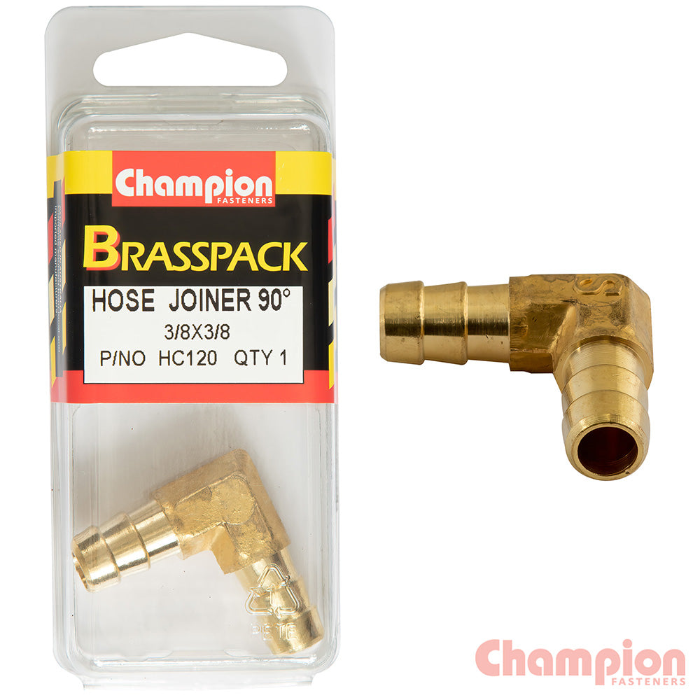 Champion Hose Joiner 90 deg Barb Elbow Brass 3/8-3/8