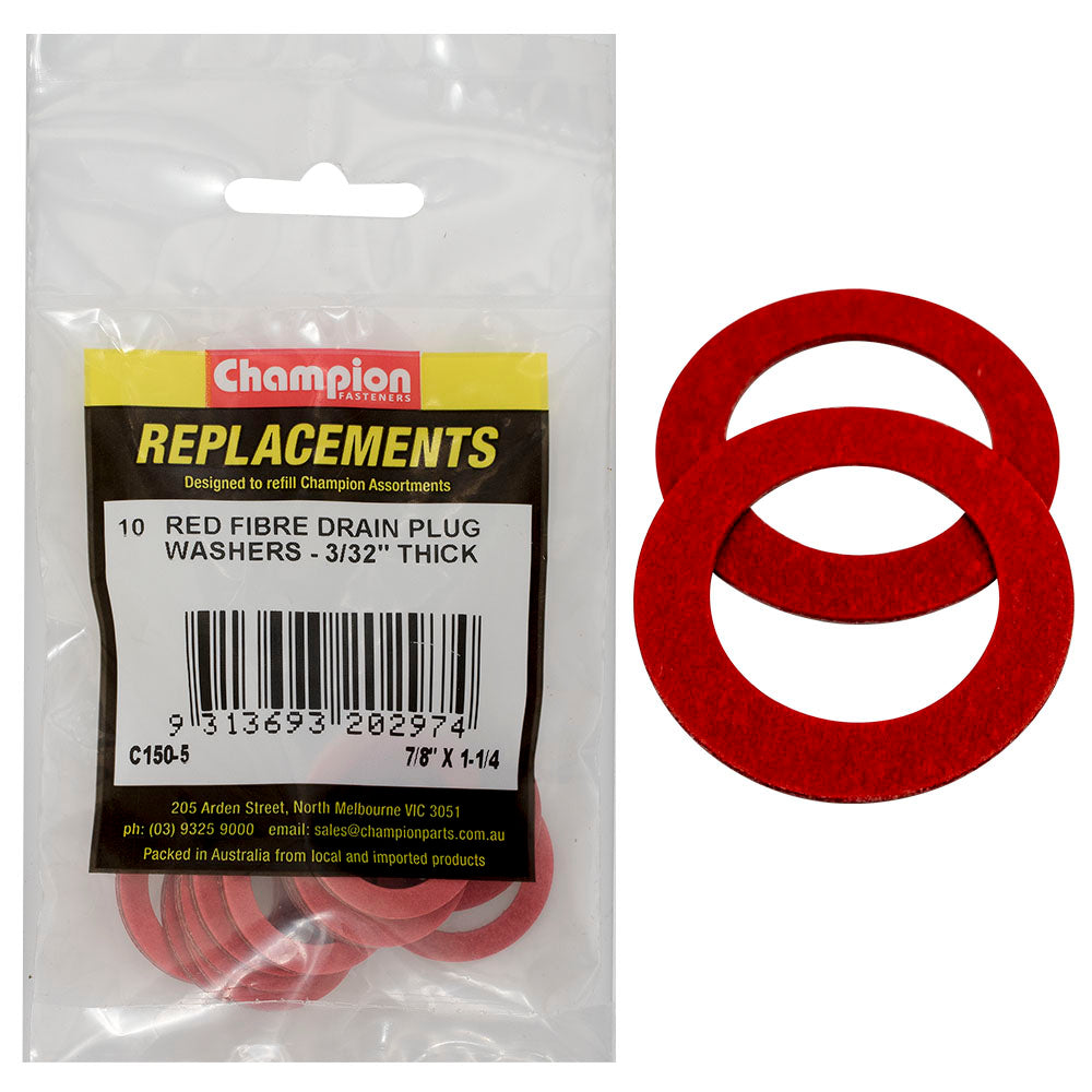 Champion 7/8 x1-1/4x3/32in Red Fibre (Sump Plug) Washer-10pk