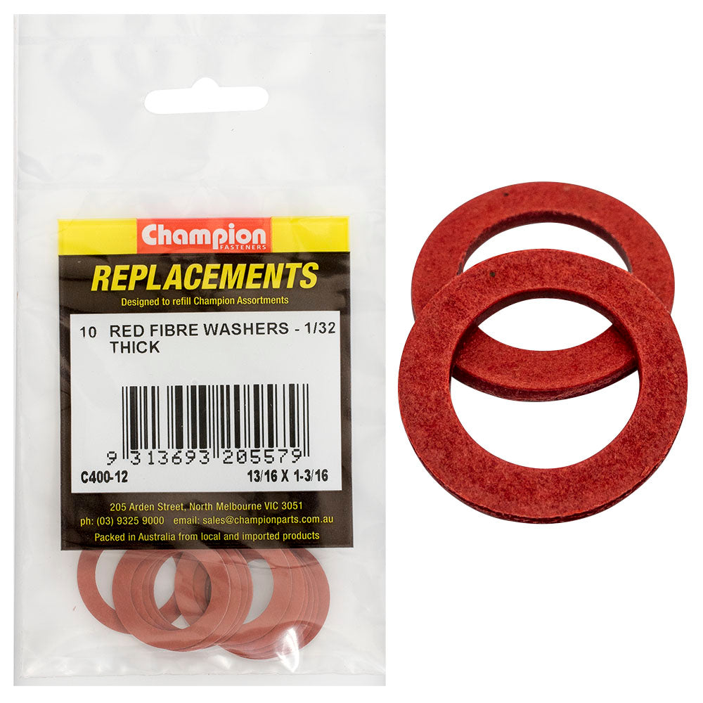 Champion 13/16in x 1-3/16in x 1/32in Red Fibre Washer -10pk