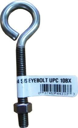 Hindley Eye Bolt & Nut - Stainless Steel #4S2SS 2 x 1/4 inch Tagged