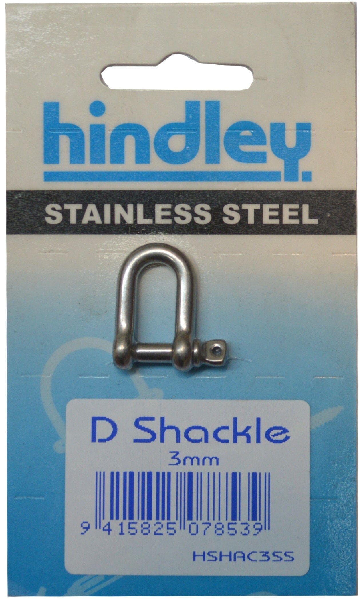 Hindley D Shackle Standard Stainless Steel 3mm Carded