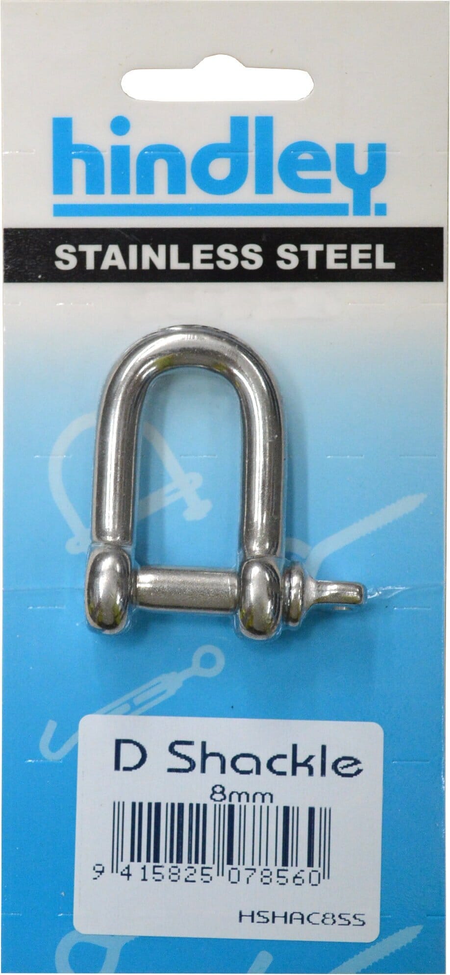 Hindley D Shackle Standard Stainless Steel 8mm Carded