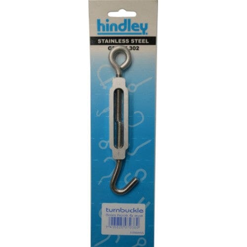 Hindley Turnbuckle Open Body Stainless Steel Hook & Eye 8mm Carded