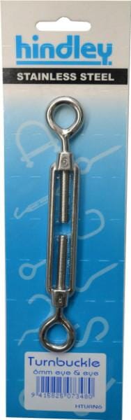 Hindley Turnbuckle Open Body Stainless Steel Eye & Eye 6mm Carded