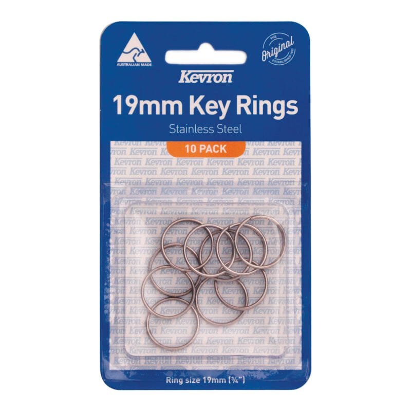 Kevron Key Rings - Stainless Steel 10-pce Carded 19mm