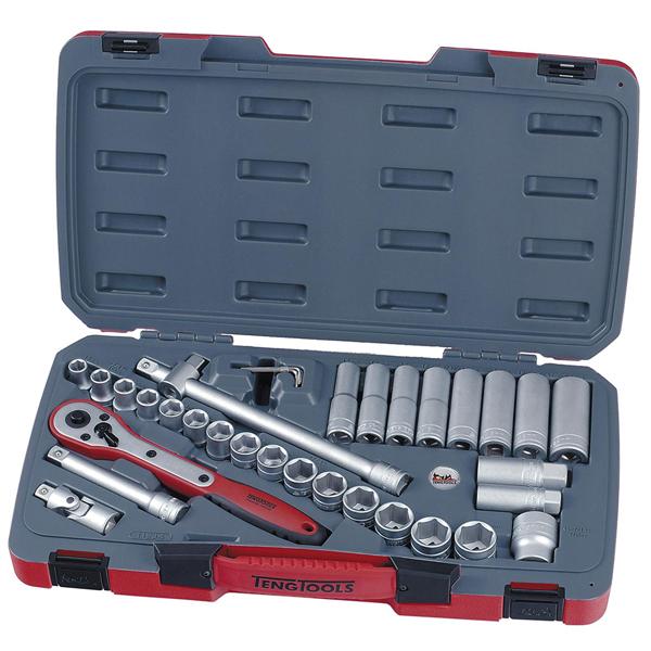 Teng 34Pc 1/2In Dr. Metric Reg/Deep Socket Set 6Pnt | Socketry - 1/2 Inch Drive-Hand Tools-Tool Factory