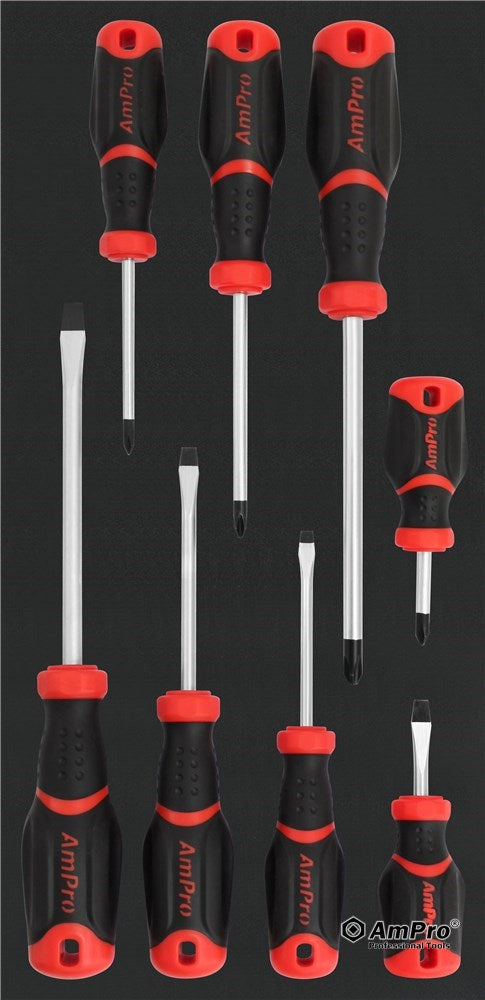 AMPRO Power Grip Screwdriver Set 8pc